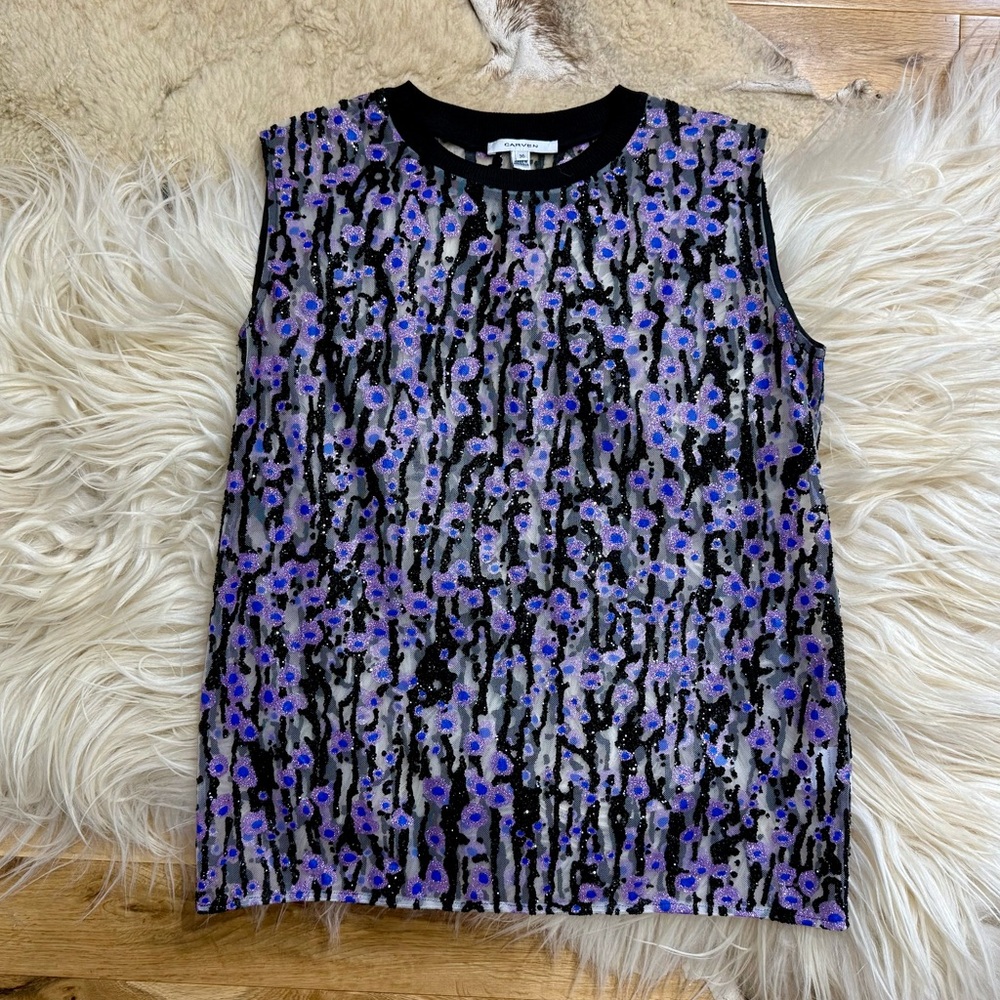 Carven Glitter Sparkle Tee Shirt Fantasie Blouse